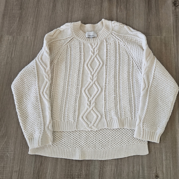 3.1 Phillip Lim Sweater Women Sz M Ivory 100% Wool Chunky Fisherman Knit - Picture 2 of 11